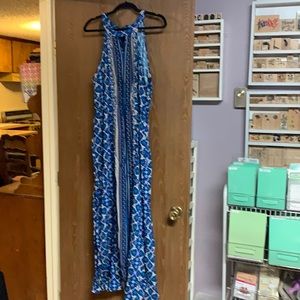 Beautiful blue maxi dress with tie neck.